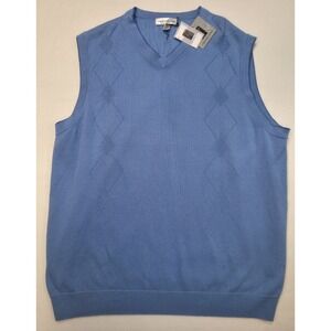 New Cypress Links Golf Sweater Vest Mens XL Blue Argyle Accents V Neck‎ Pullover